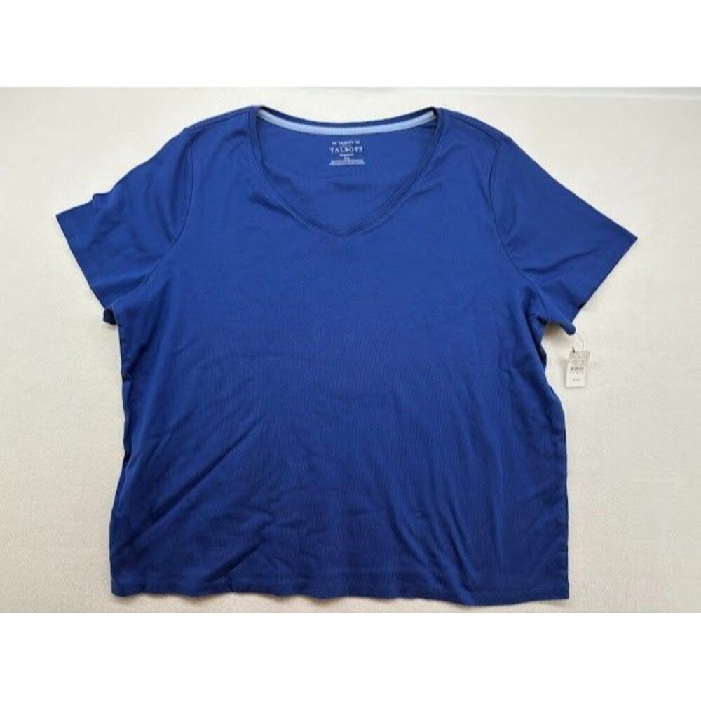 Women's Talbots Plus Size Petite 3XP Blue V Neck Tee Shirt Pima‎ Cotton NWT